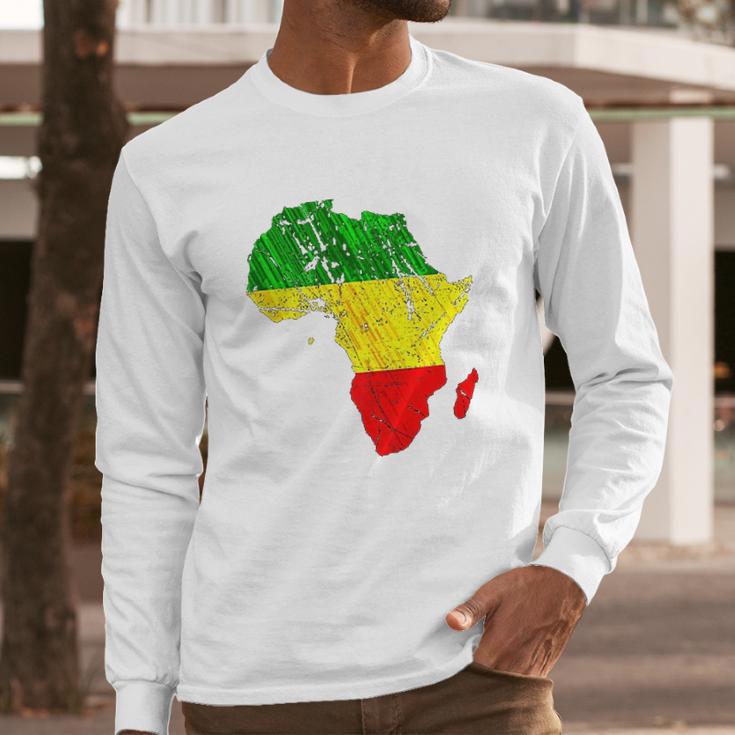 Africa Map Reggae Rasta Print Green Yellow Red Africa Pride Long Sleeve T-Shirt Gifts for Him