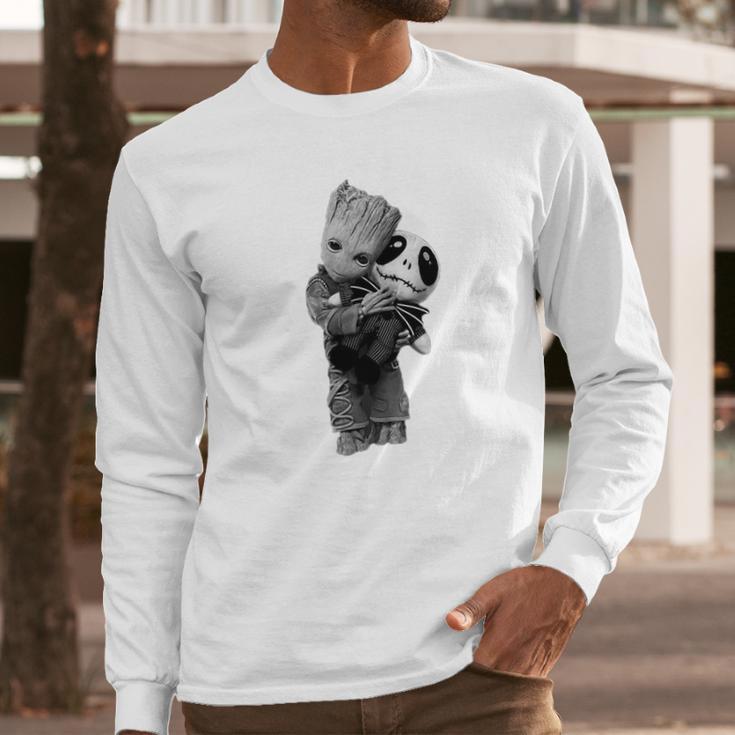 Baby Groot Hug Hugging Jack Skellington Shirt Long Sleeve T-Shirt Gifts for Him