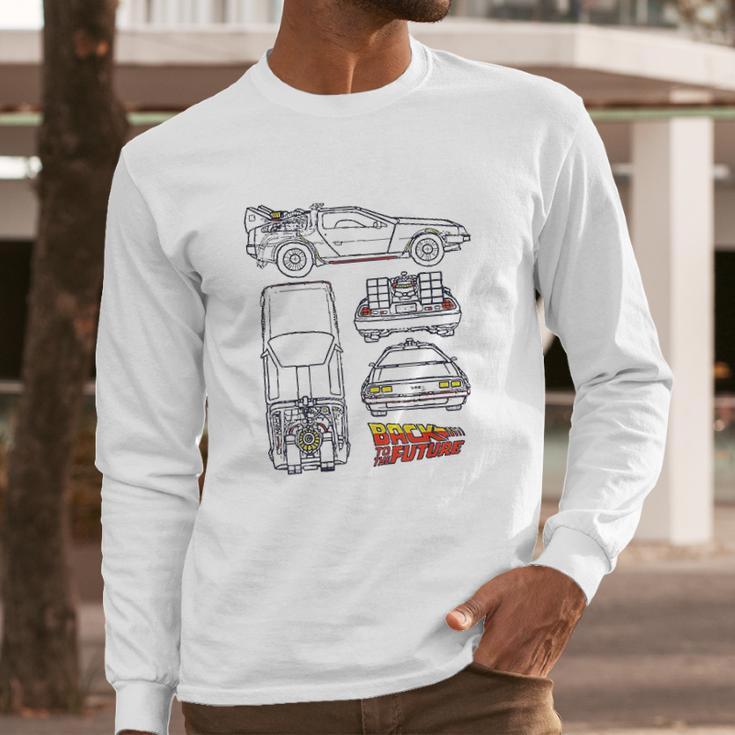 Back To The Future Delorean Blueprint Long Sleeve T-Shirt Gifts for Him