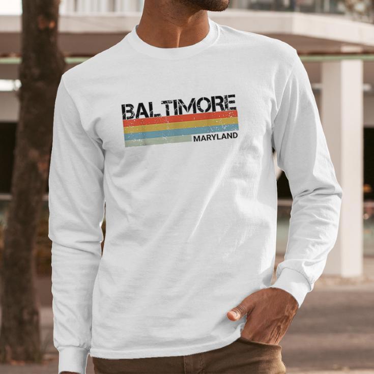 Baltimore Maryland Retro Vintage 80S Stripes Long Sleeve T-Shirt Gifts for Him