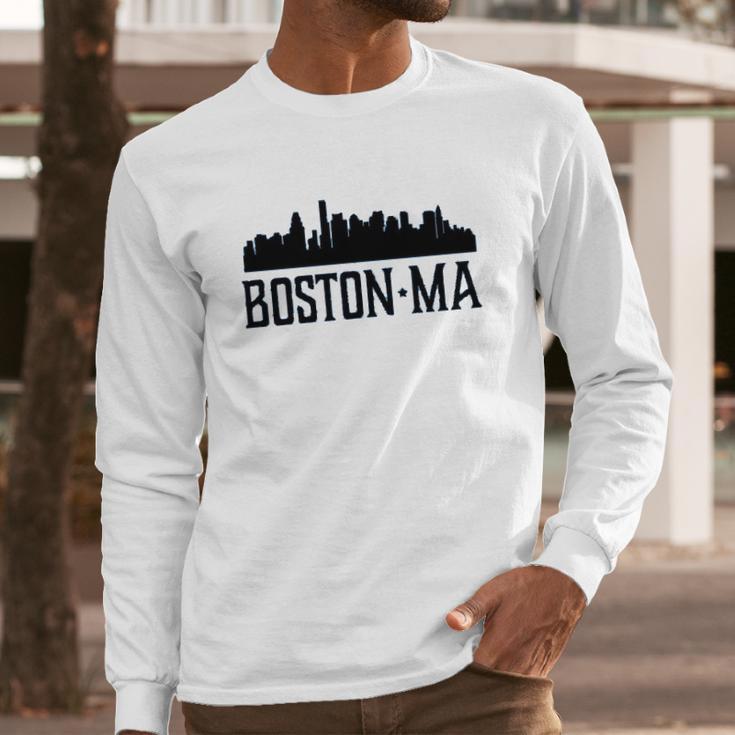 Boston Massachusetts Skyline City Silhouette Youth Long Sleeve T-Shirt Gifts for Him