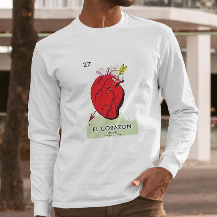 El Corazon Heart Loteria Card Mexican Bingo Long Sleeve T-Shirt Gifts for Him