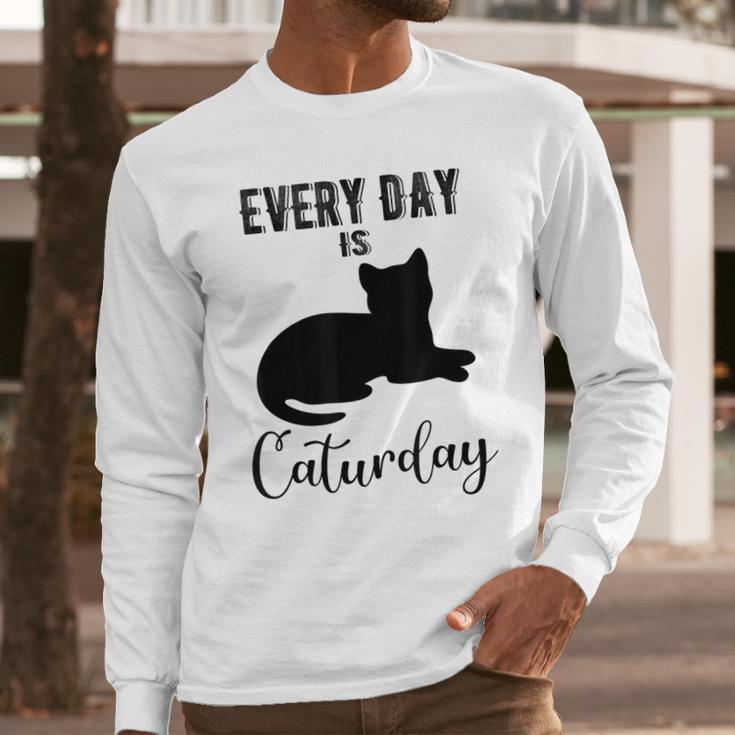 Everyday Is Caturday Funny Black Cat Lovers Gifts Long Sleeve T-Shirt Gifts for Him