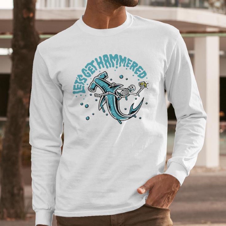 Funny Hammerhead Shark Drinking Pun Lets Get Hammered Party V2 Long Sleeve T-Shirt Gifts for Him