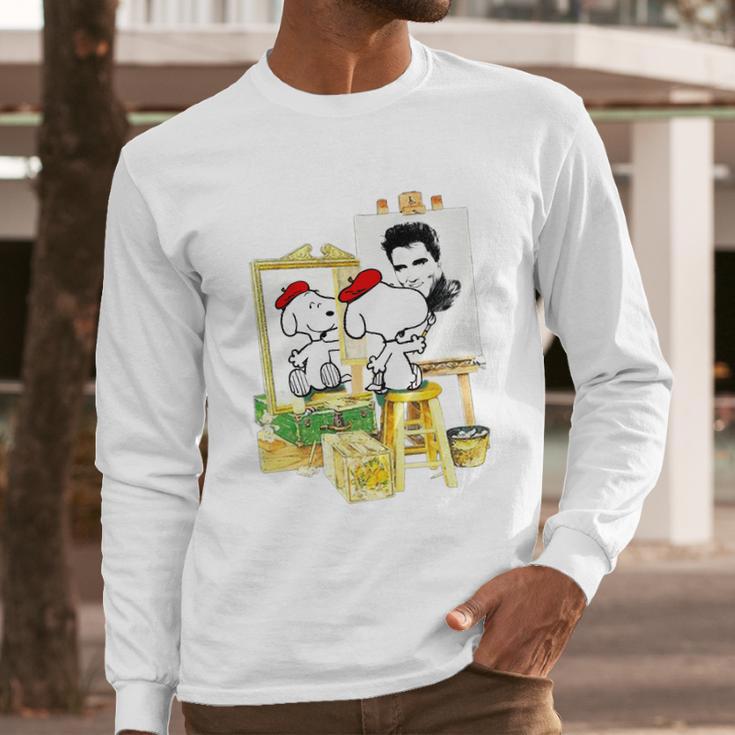 Funny Snoopys Painting The Picture - Elvis Presley Long Sleeve T-Shirt Gifts for Him