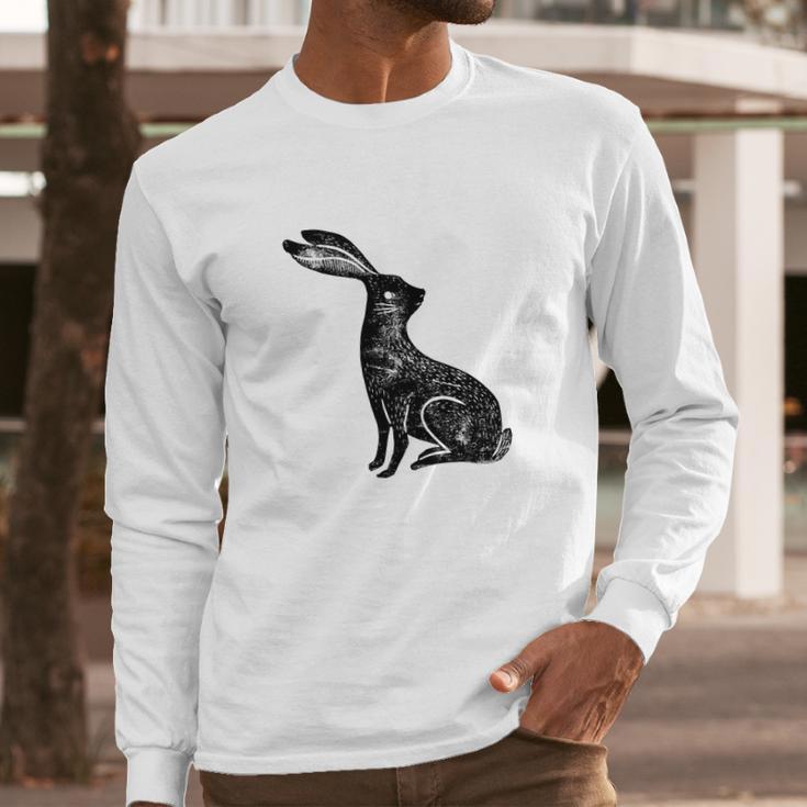 Hare Lino Print Hare Mad March Animal Long Sleeve T-Shirt Gifts for Him