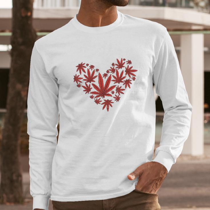 Heart Funny Valentines Day Cannabis 420 Pot Stoner Gift Long Sleeve T-Shirt Gifts for Him