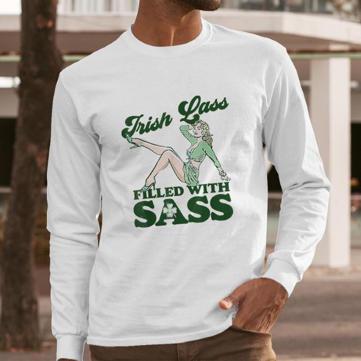 Irish Lass Full Of Sass Funny St Patricks Day Pinup Girl Long Sleeve T-Shirt Gifts for Him