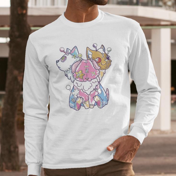 Kawaii Pastel Goth Voodoo Doll Cute Creepy 3 Headed Dog Long Sleeve T-Shirt Gifts for Him