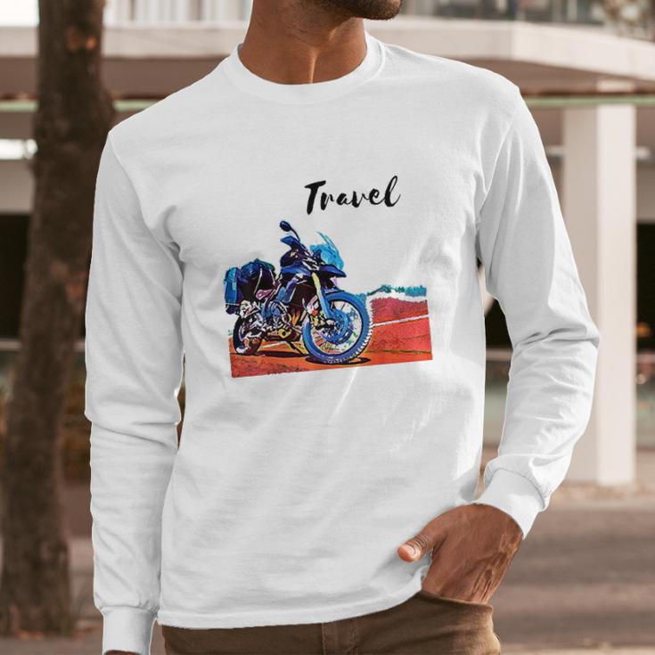 Motorcycle Travel Adventure Photo Art Triumph Moto Bike Long Sleeve T-Shirt Gifts for Him