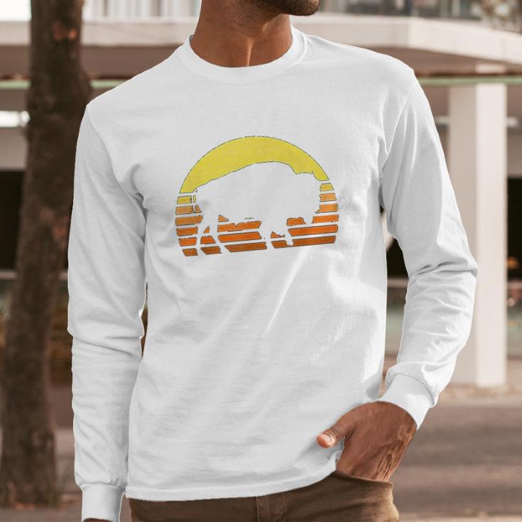 Native American Bison Buffalo Bull Western Indian Retro Sun Long Sleeve T-Shirt Gifts for Him