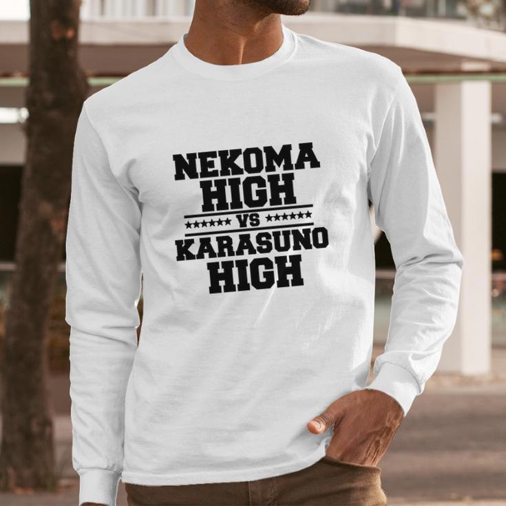 Nekoma High Vs Karasuno High Black Long Sleeve T-Shirt Gifts for Him