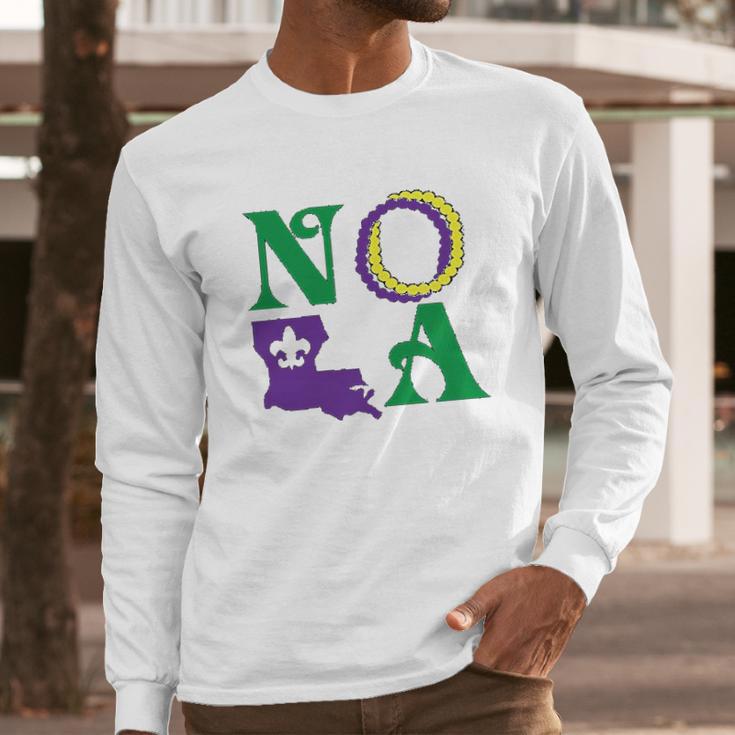 Nola New Orleans Louisiana Mardi Gras Beads Fleur De Lis Lily Long Sleeve T-Shirt Gifts for Him