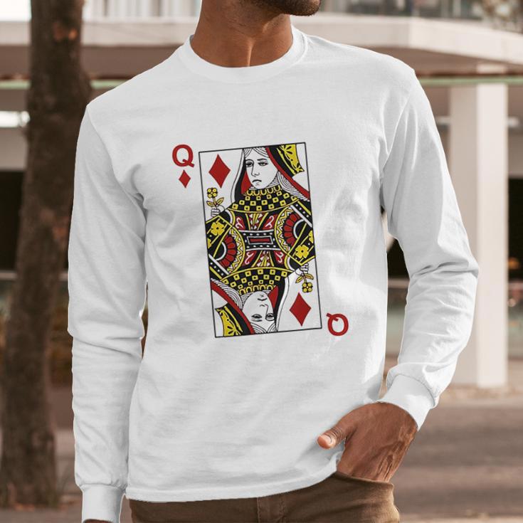 Queen Of Diamond Cards Poker Q Long Sleeve T-Shirt Gifts for Him