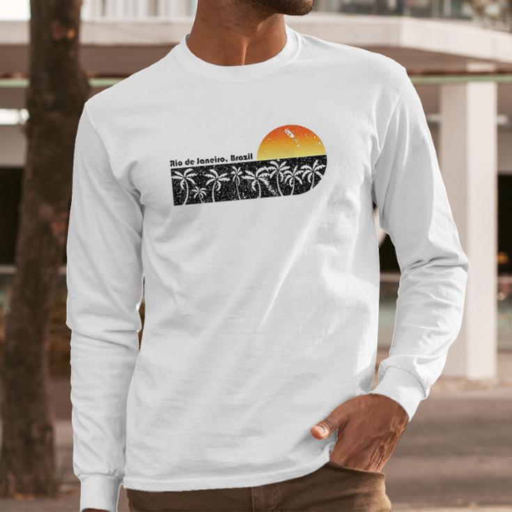 Retro Rio De Janeiro Beach Sunset Long Sleeve T-Shirt Gifts for Him