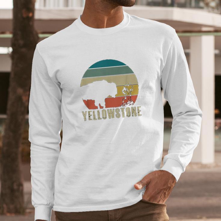 Retro Yellowstone National Park Vintage Buffalo Geyser Gift Long Sleeve T-Shirt Gifts for Him