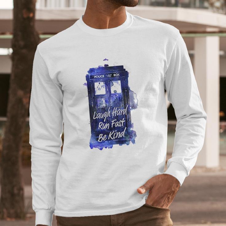 Ripple Junction Doctor Who Laugh Hard Run Fast Watercolor Tardis Junior Long Sleeve T-Shirt Gifts for Him