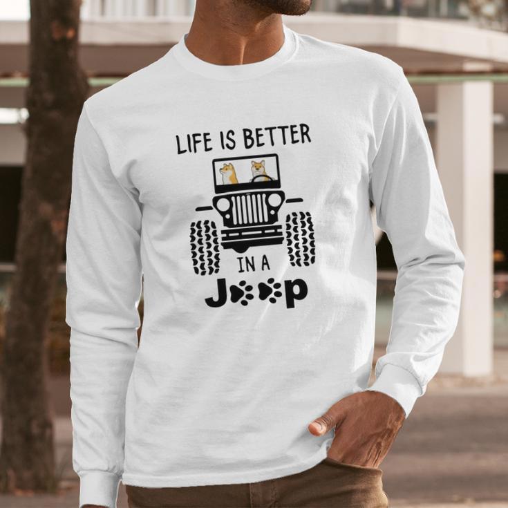 Shiba Inu Life Is Better In A Jeep Long Sleeve T-Shirt Gifts for Him