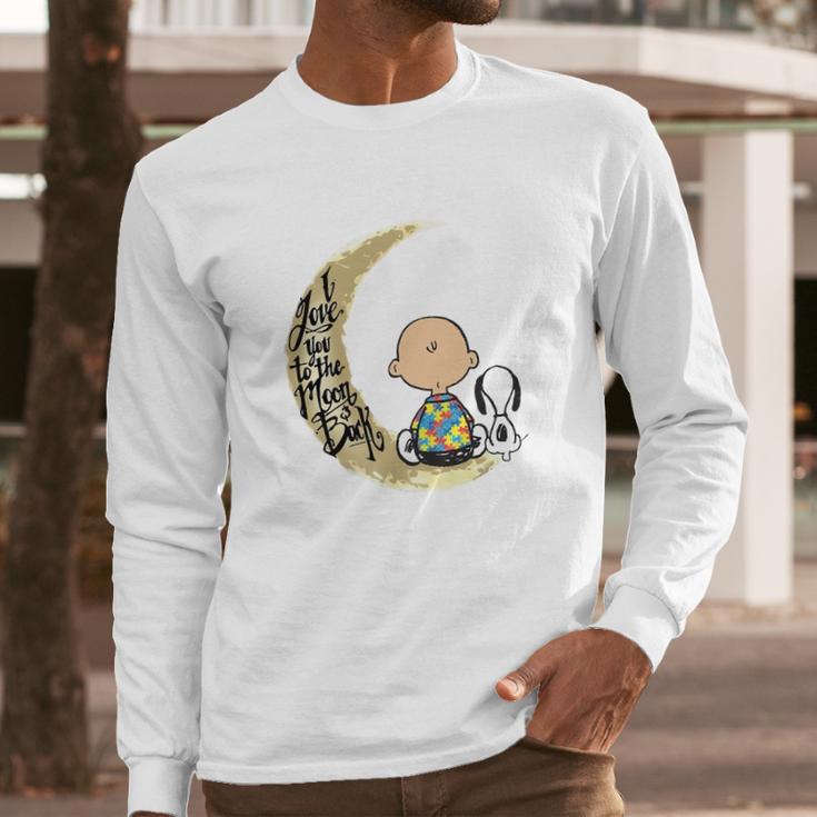 Snoopy Charlie Brown Autism I Love You To The Moon Back Long Sleeve T-Shirt Gifts for Him