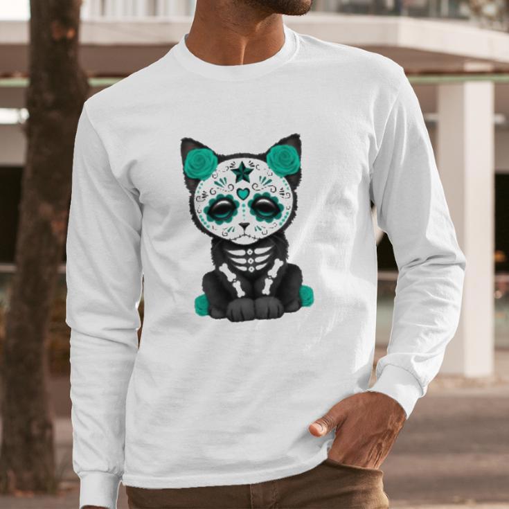 Sugar Skull Cat Day Of The Dead Cat Long Sleeve T-Shirt Gifts for Him