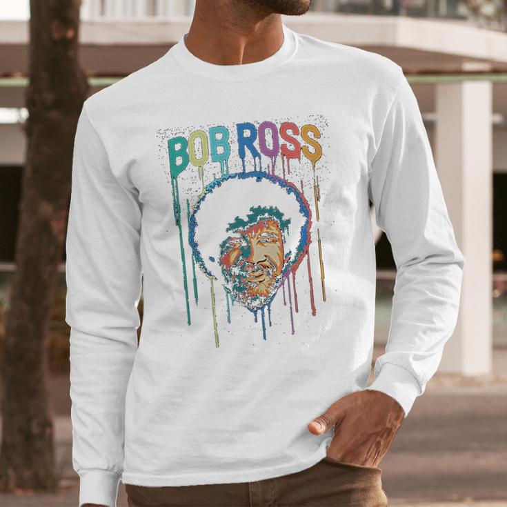 Teelocity Bob Ross Paint Drip Graphic Long Sleeve T-Shirt Gifts for Him