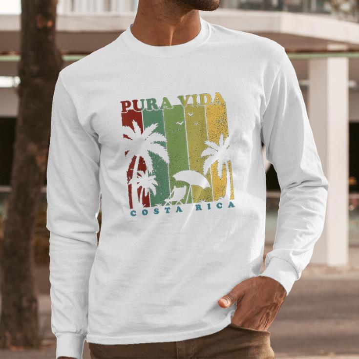 Vintage Retro Summer Vacation Costa Rica Pura Vida Beach Long Sleeve T-Shirt Gifts for Him