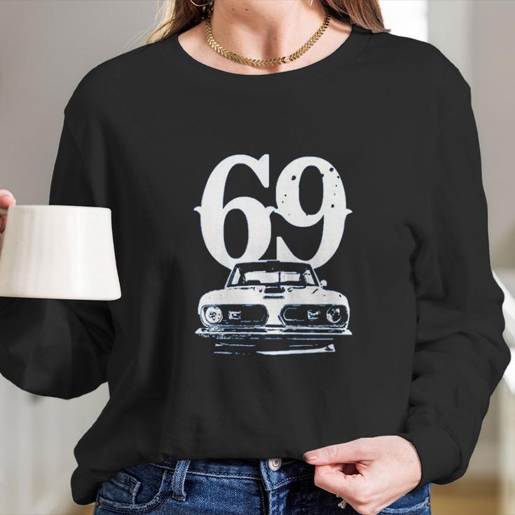 1969 Barracuda Grill View With Year Faded Look Charcoal Grey Long Sleeve T-Shirt Gifts for Her