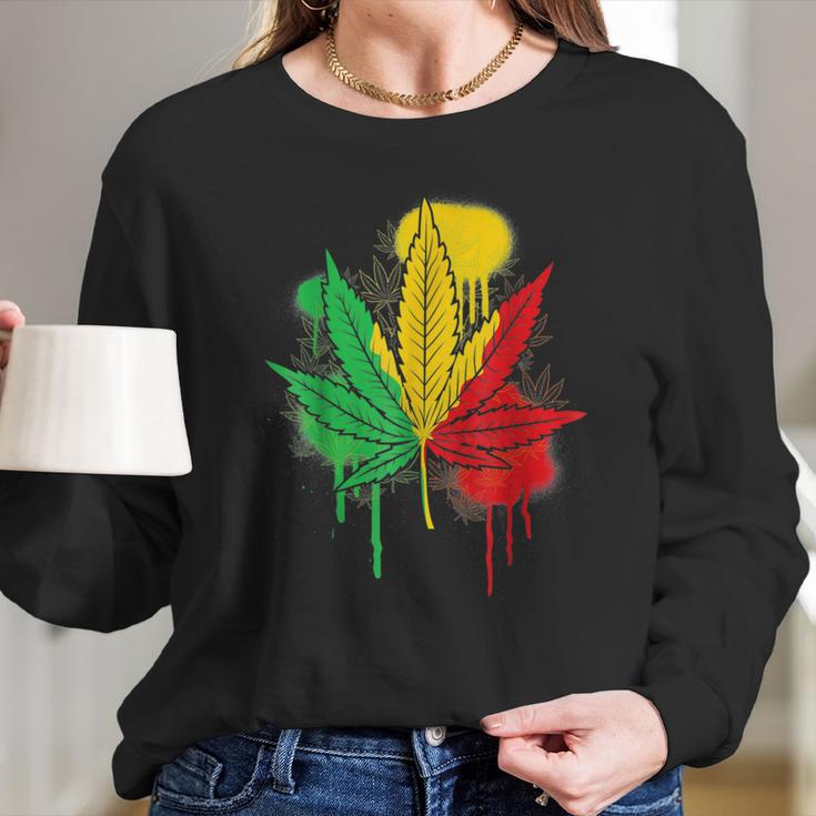 420 Day Marijuana Weed Cannabis Leaf Long Sleeve T-Shirt Gifts for Her