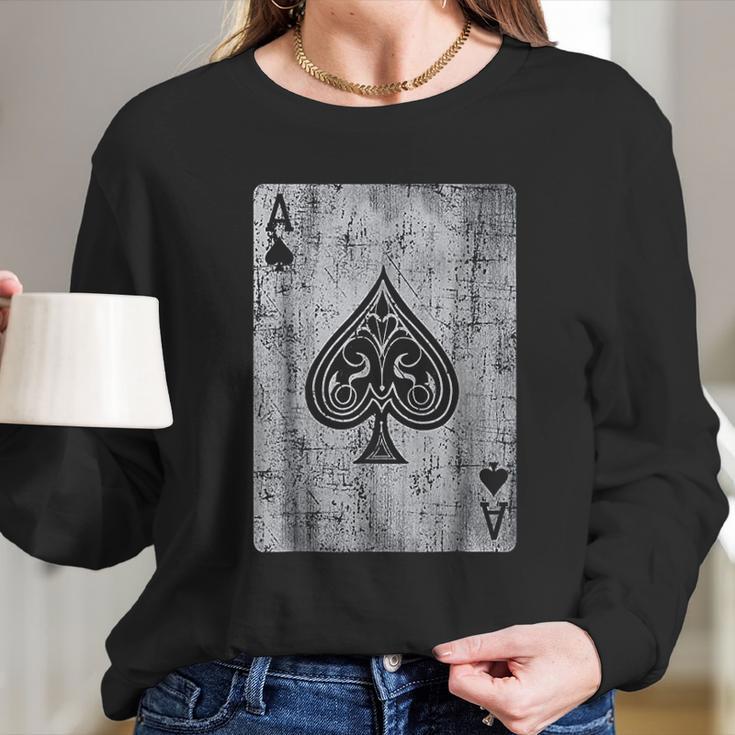 Ace Of Spades Card Gambling Poker Vintage Graphic Long Sleeve T-Shirt Gifts for Her