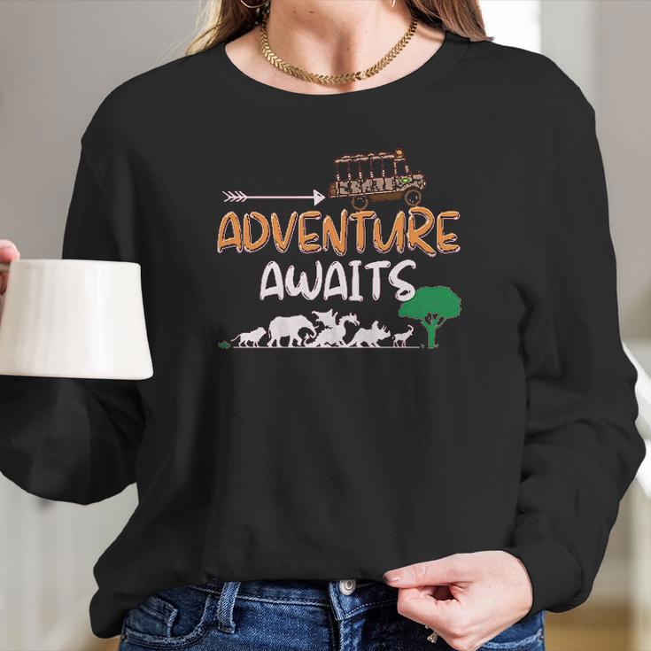 Adventure Awaits Travel Into The Wild Animal Kingdom Safari Long Sleeve T-Shirt Gifts for Her