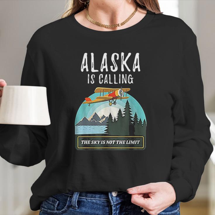 Alaska Mountain Retro Vintage Plane Bush Flying Long Sleeve T-Shirt Gifts for Her