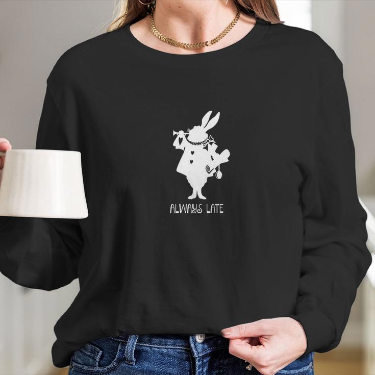 Alice In Wonderland White Rabbit Long Sleeve T-Shirt Gifts for Her