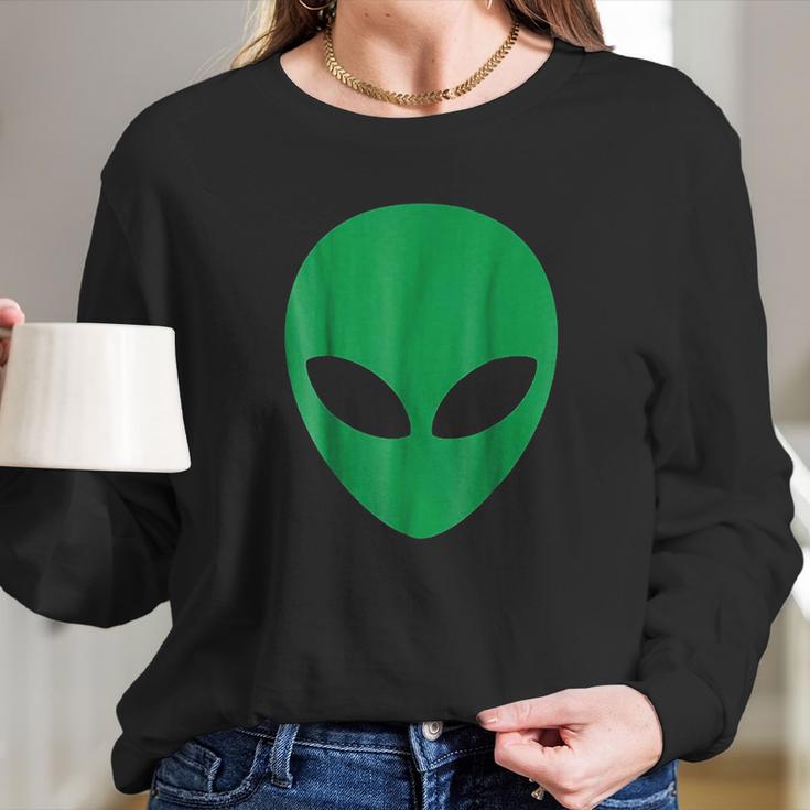 Alien Head Green Alien Grey Long Sleeve T-Shirt Gifts for Her