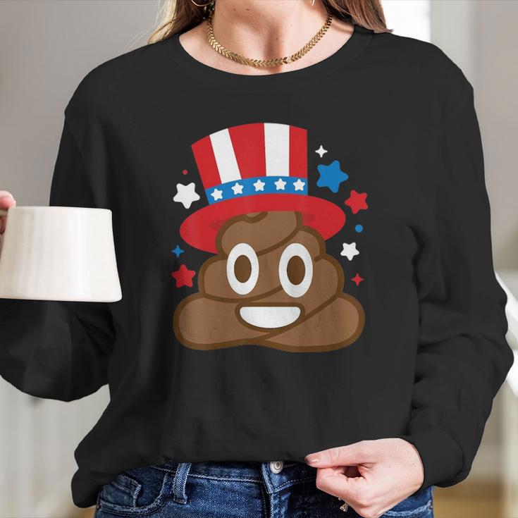 American Poop Emoji Funny 4Th Of July Independence Day Gift Long Sleeve T-Shirt Gifts for Her