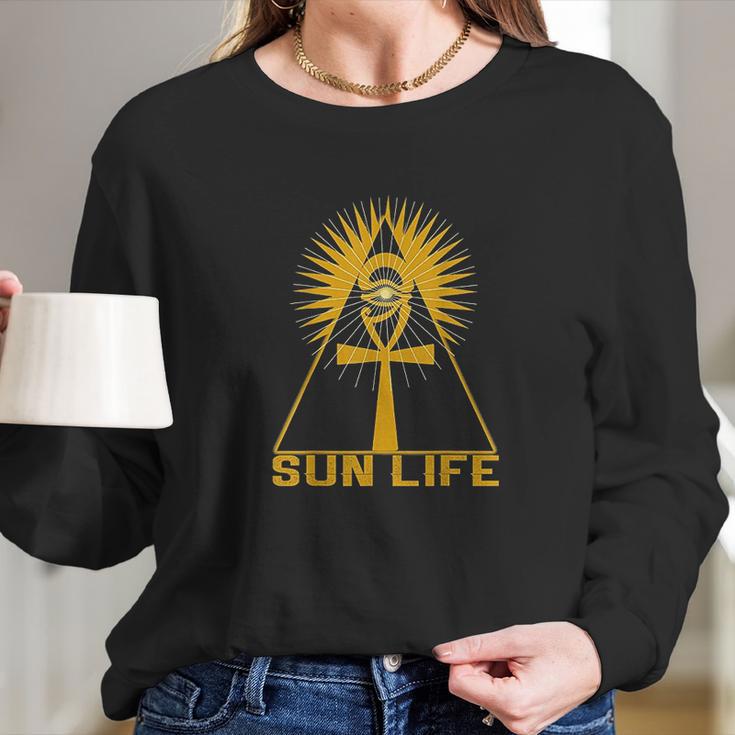 Ancient Egyptian Kemetic Ankh Pyramid Sun Life Long Sleeve T-Shirt Gifts for Her