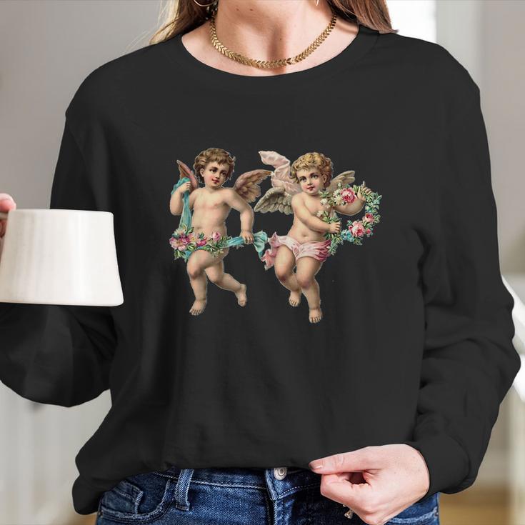 Angelic Vintage Cherub Design Charming Baby Angels Long Sleeve T-Shirt Gifts for Her