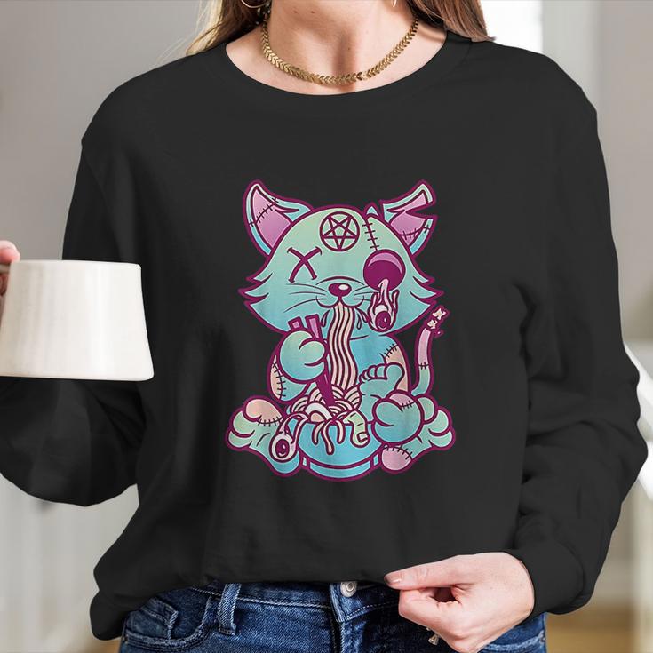 Anime Aesthetic Pastel Goth Ramen Noodle Cat Gifts Long Sleeve T-Shirt Gifts for Her