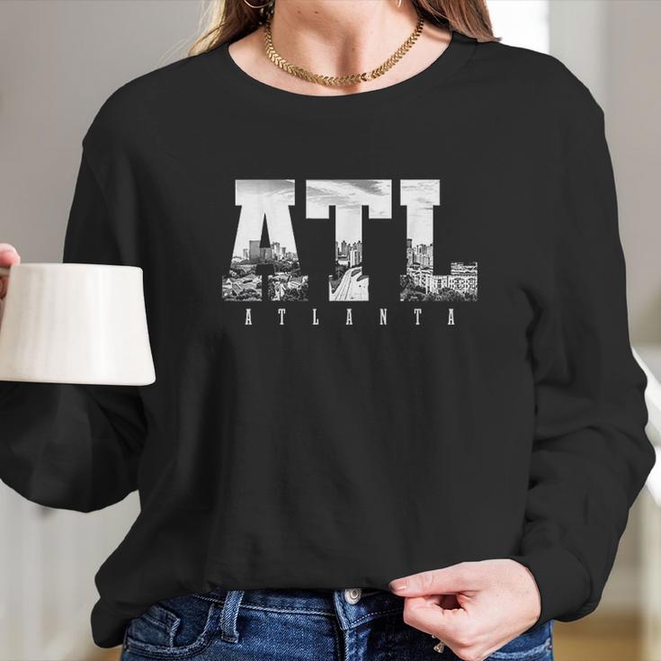 Atl Atlanta Skyline Pride Black And White Long Sleeve T-Shirt Gifts for Her