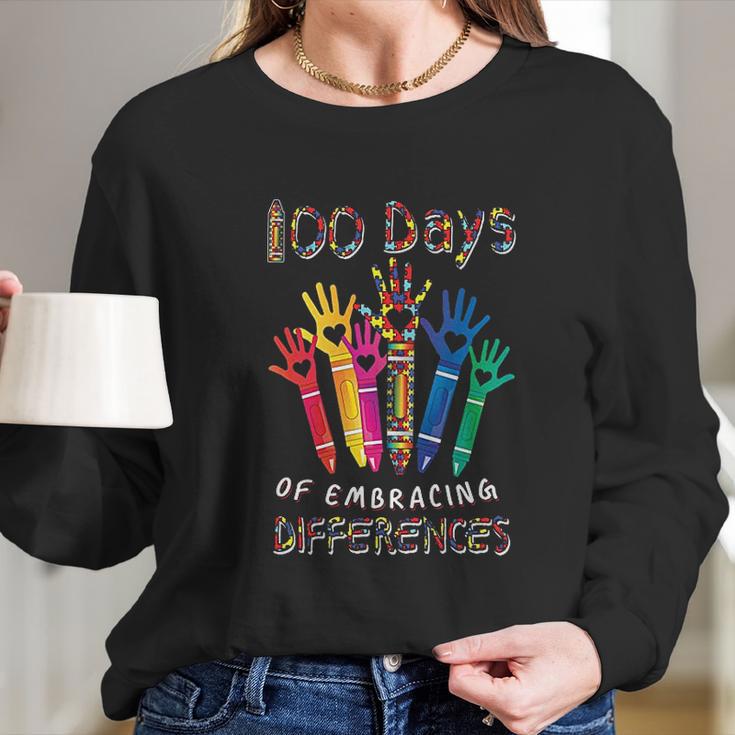 Autism Awareness Embrace Differences 100 Days Of School Iep Long Sleeve T-Shirt Gifts for Her