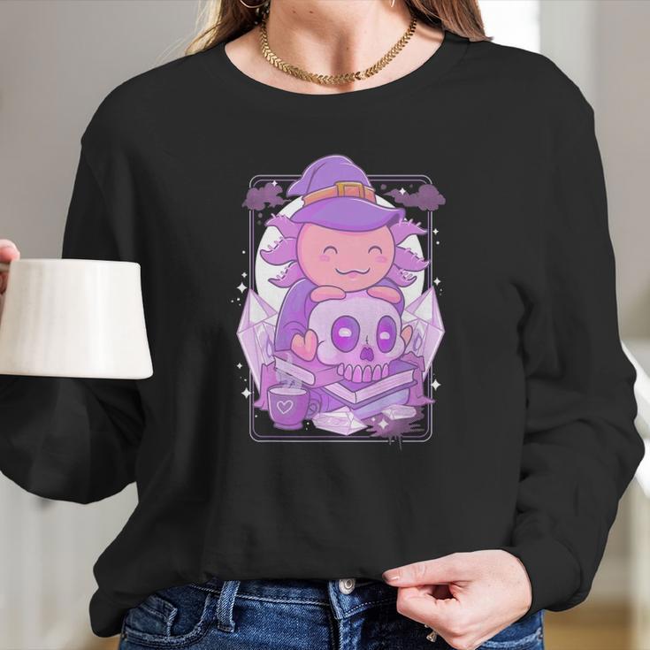 Axolotl Witch Halloween Witchcraft Cute Axolotl Pastel Goth Long Sleeve T-Shirt Gifts for Her