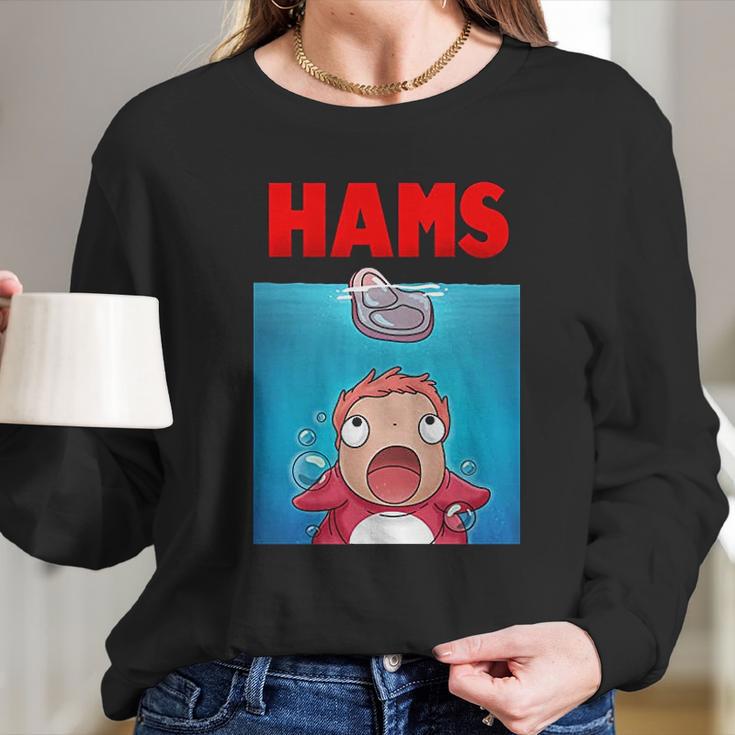 Bakugou Anime Ponyo On The Cliff Hams Parody Jaws Long Sleeve T-Shirt Gifts for Her