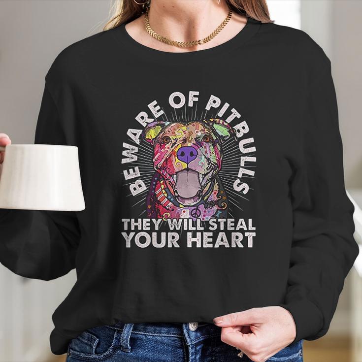 Beware Of Pit Bulls They Will Steal Your Heart Long Sleeve T-Shirt Gifts for Her