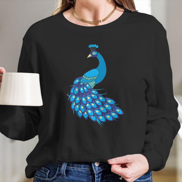 Blue Peacock Animal Peacock Long Sleeve T-Shirt Gifts for Her