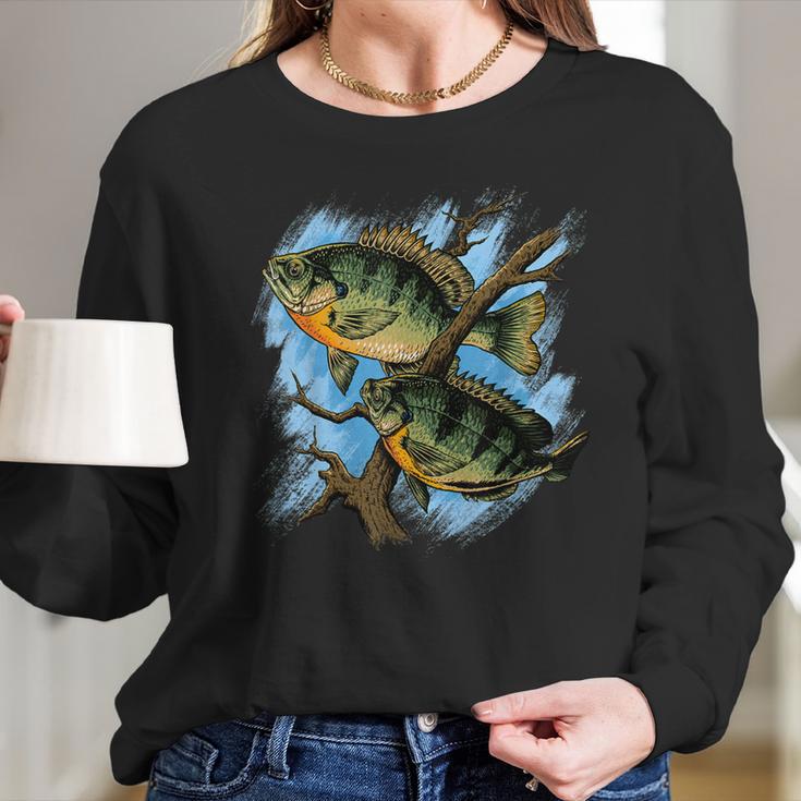 Bluegill Illustration Fishing Long Sleeve T-Shirt Gifts for Her