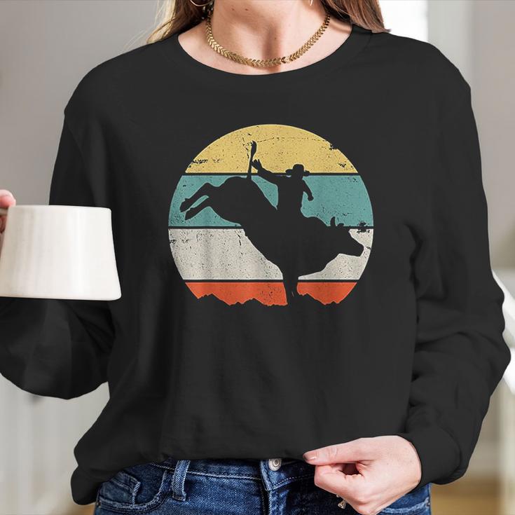 Bull Riding Rodeo Cowboy Western Country Retro Vintage Design Long Sleeve T-Shirt Gifts for Her