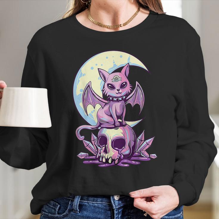 Cat Pastel Goth Moon Kawaii Halloween Skull Purple Witch Long Sleeve T-Shirt Gifts for Her