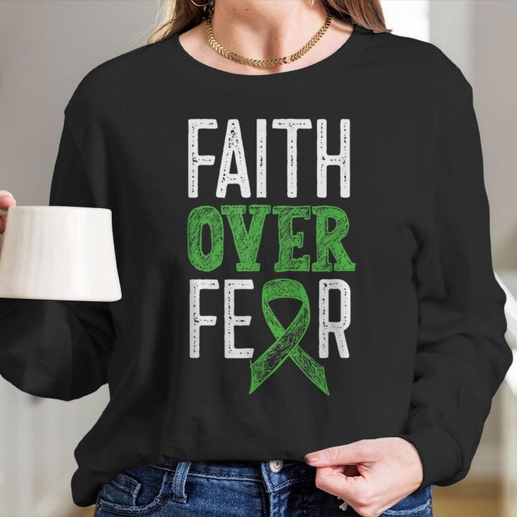 Cerebral Palsy Awareness Month Faith Over Fear Brain Damage Long Sleeve T-Shirt Gifts for Her