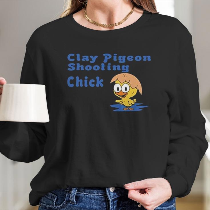 Clay Pigeon Shooting Chick Long Sleeve T-Shirt Gifts for Her