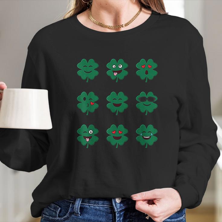 Clover Emojis St Patricks Day Emoticons Boys Girls Kids Long Sleeve T-Shirt Gifts for Her