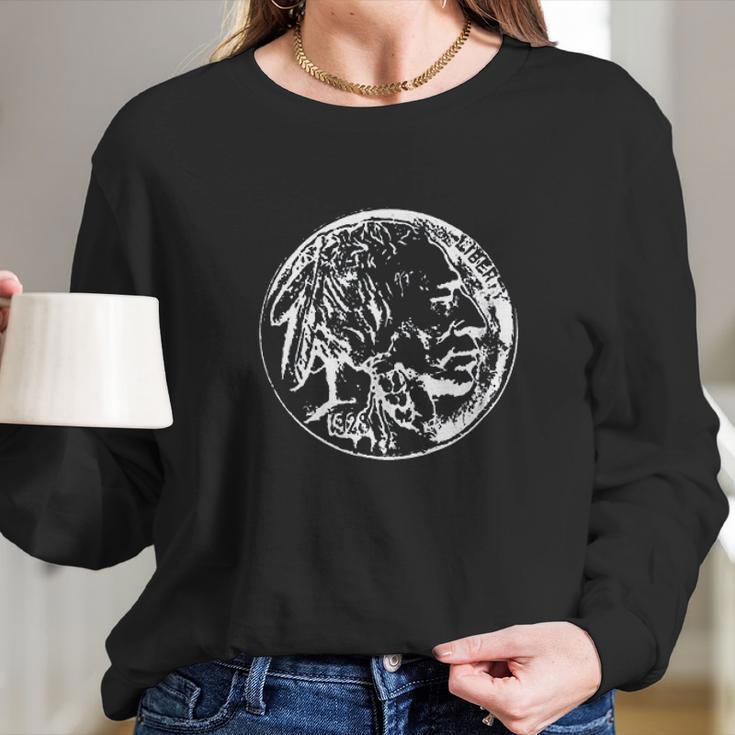 Coin Collector Showing A Buffalo Nickel Long Sleeve T-Shirt Gifts for Her